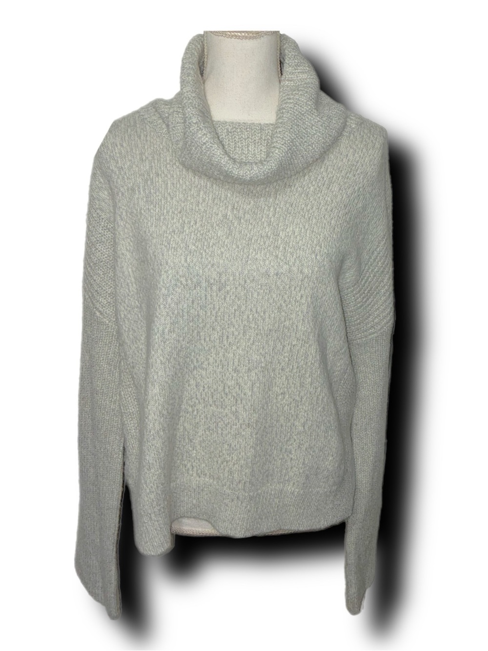 Calvin Klein Light Grey CowlNeck Wool Blend Drop Shoulder Sweater Cozy Fall Vibe